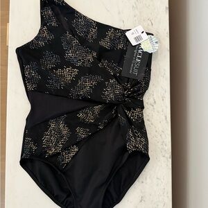 Miraclesuit Black and Gold Patterned Swimsuit